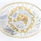 Silver & Gold Horse Head Metal Vintage Belt Buckle Mexico 4"
