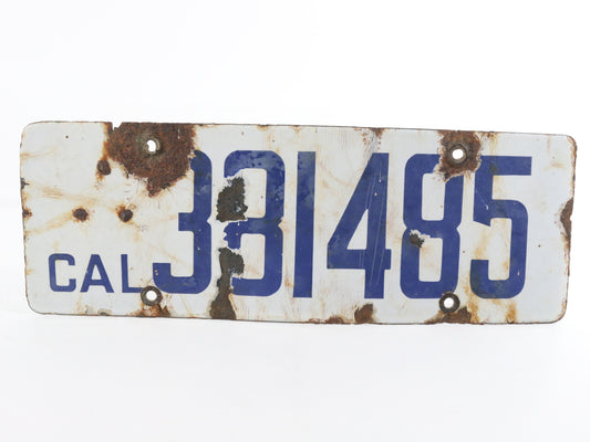 1918 License Plate California CAL 381485 Vintage Metal Automobile