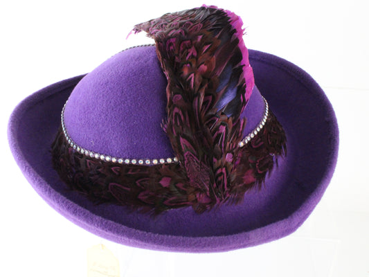 Jack Mcconnell New York Ladies Amethyst Purple Felt Hat W/ Feathers 7 56cm