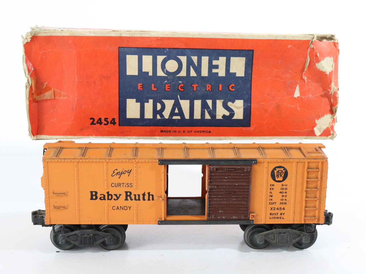 Lionel O Postwar 2454 Baby Ruth Pennsylvania PRR Orange Single Door Boxcar