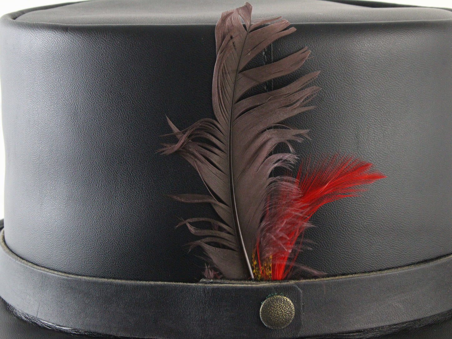 Winfield Cover Co Mens Vintage Black Leather Top Hat W/ Feathers M