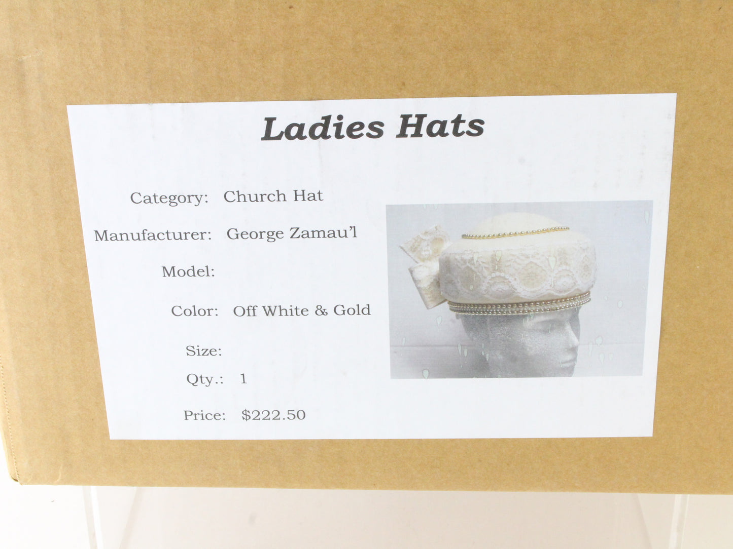 George Zamaul New York Ladies Off White and Gold Felt Hat W/ Lace 7 56cm