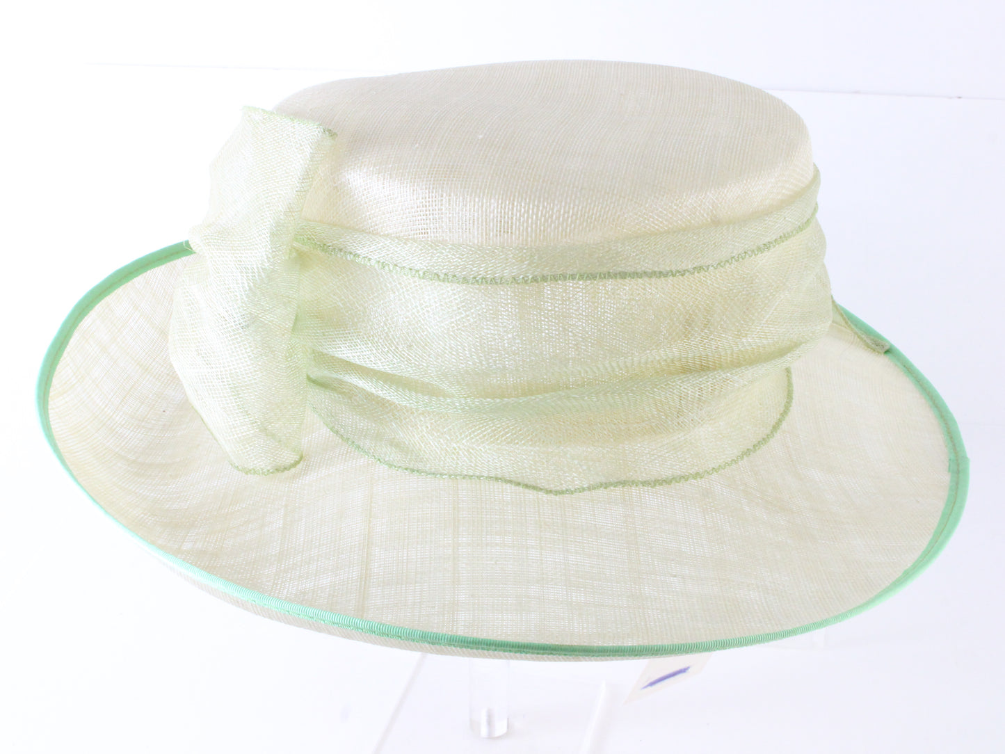 Chapeau Creations Ladies Boutique White And Lime Straw Hat 7 56cm