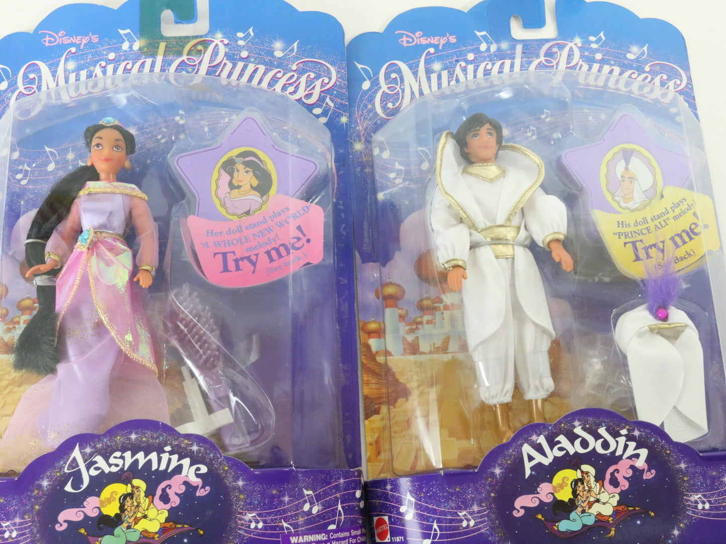 Lot Of 2 Jasmine & Aladdin Musical Princess Collection Disney Mattel 11601