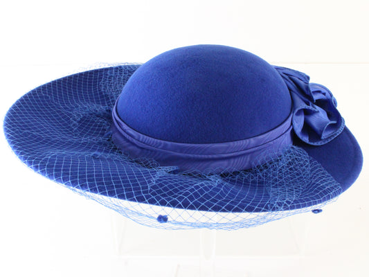 Sonni Of California Ladies Royal Blue Wool Felt Hat W/ Ribbon 6 7/8 55cm