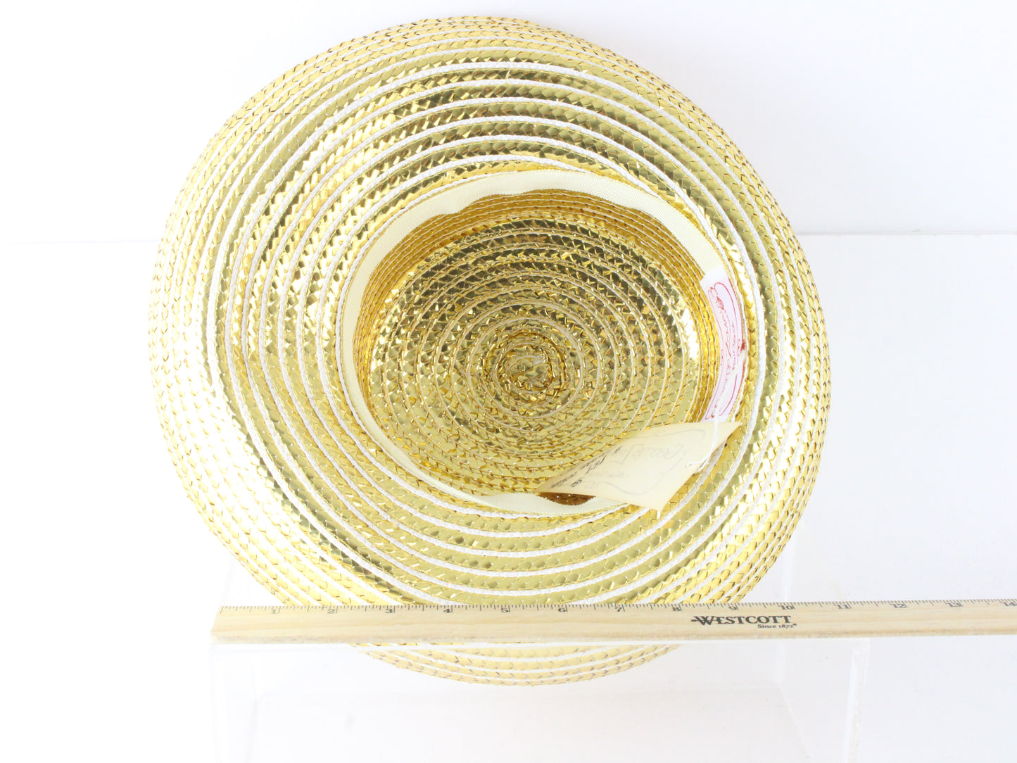 George Zamaul Couture Ladies Gold and White Pattern Hat 7 1/8 57cm