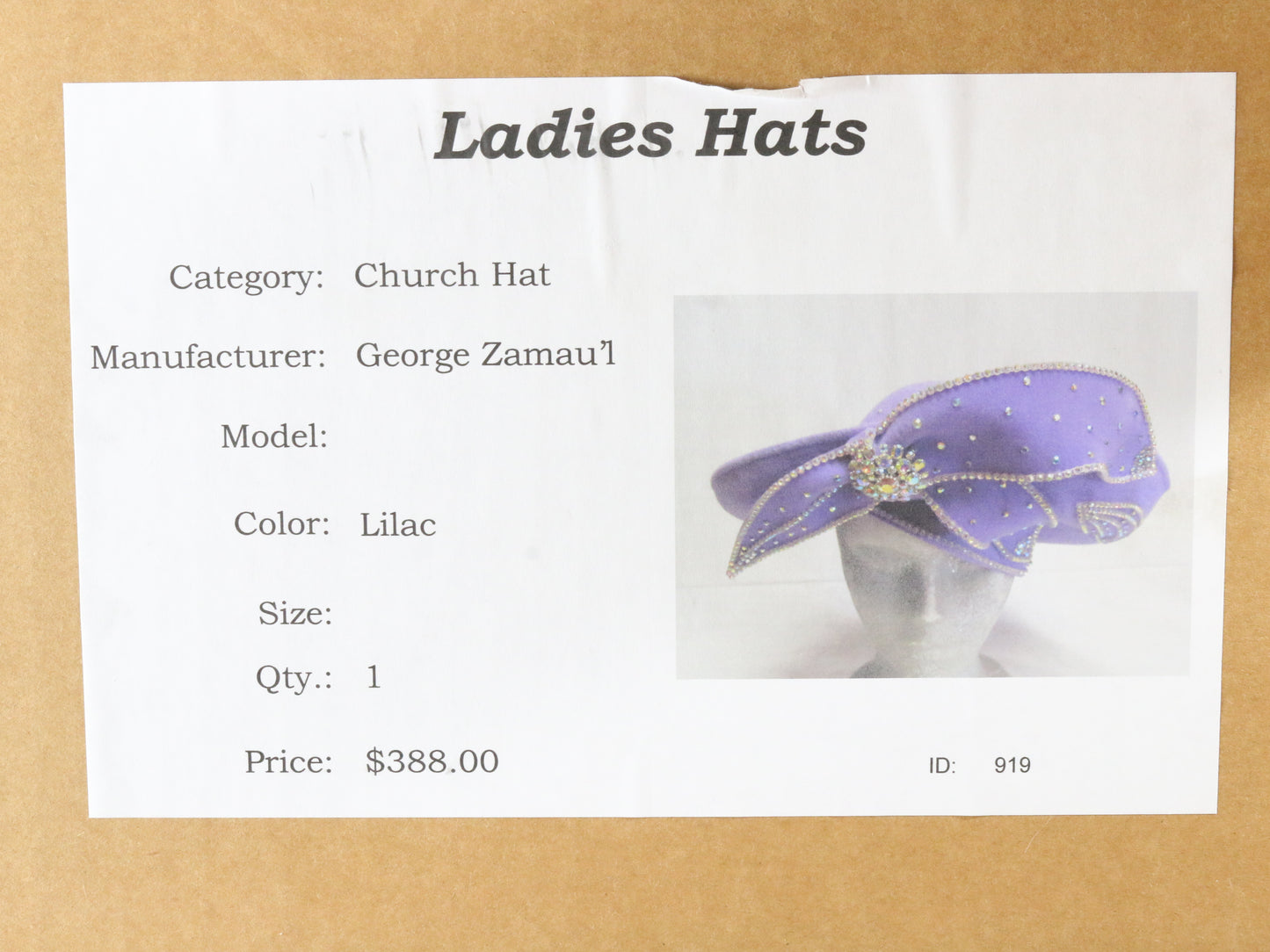 George Zamaul Couture Ladies Lilac Purple Felt Boutique Hat W Rhinestones 7 56cm