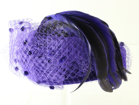 Adolfo II Ladies Boutique Purple Wool Felt Church Hat W/ Feathers 6 3/4 54cm