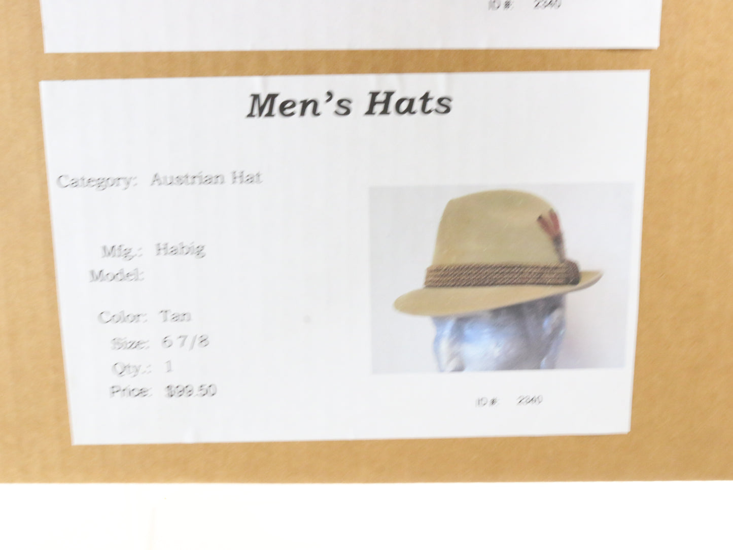 S&C Habig Wien Mens Classic Tan Felt Austrian Hat W/ Feather 54cm