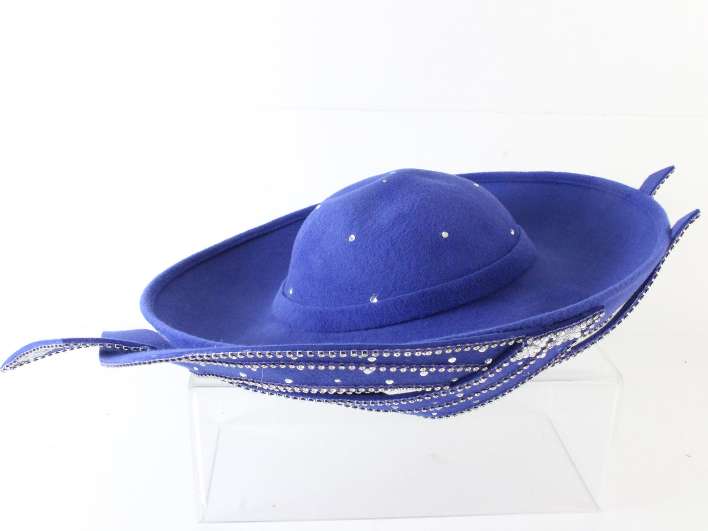 George Zamaul Couture Ladies Royal Blue Felt Hat W/ Rhinestones 7 1/8 57cm