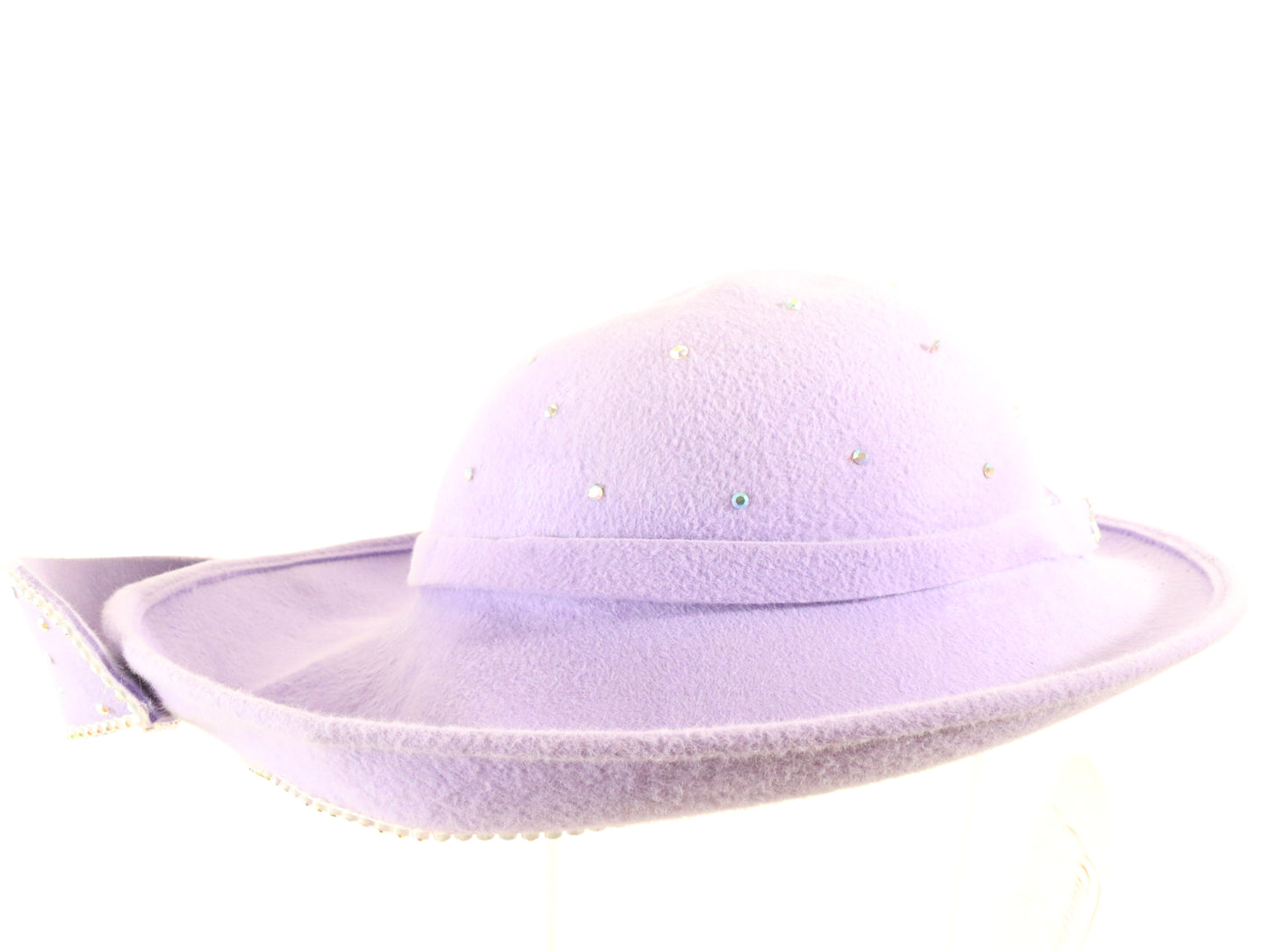 George Zamaul Couture Ladies Lilac Purple Felt Boutique Hat W Rhinestones 7 56cm