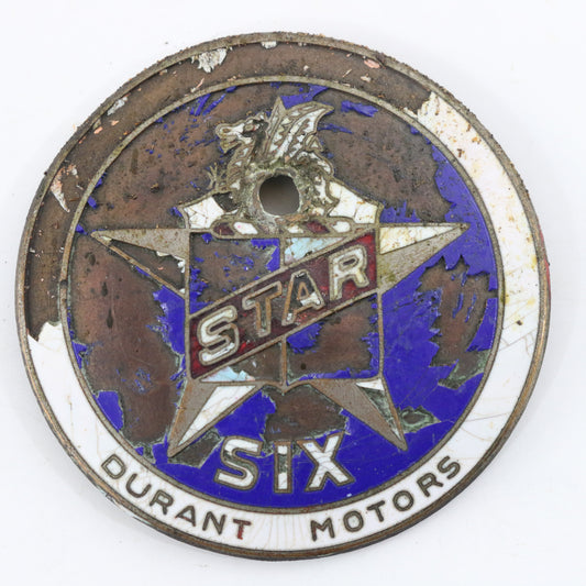 Star Six Durant Motors 1920s Antique Metal Automobile Emblem Badge