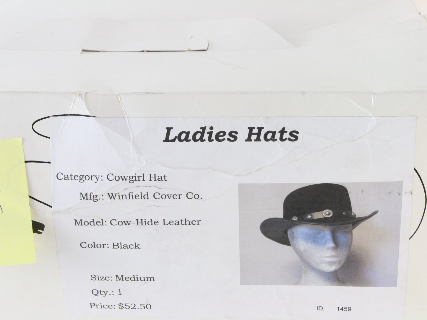 Winfield Cover Co Ladies Black Cow Hide Leather Cowgirl Hat m