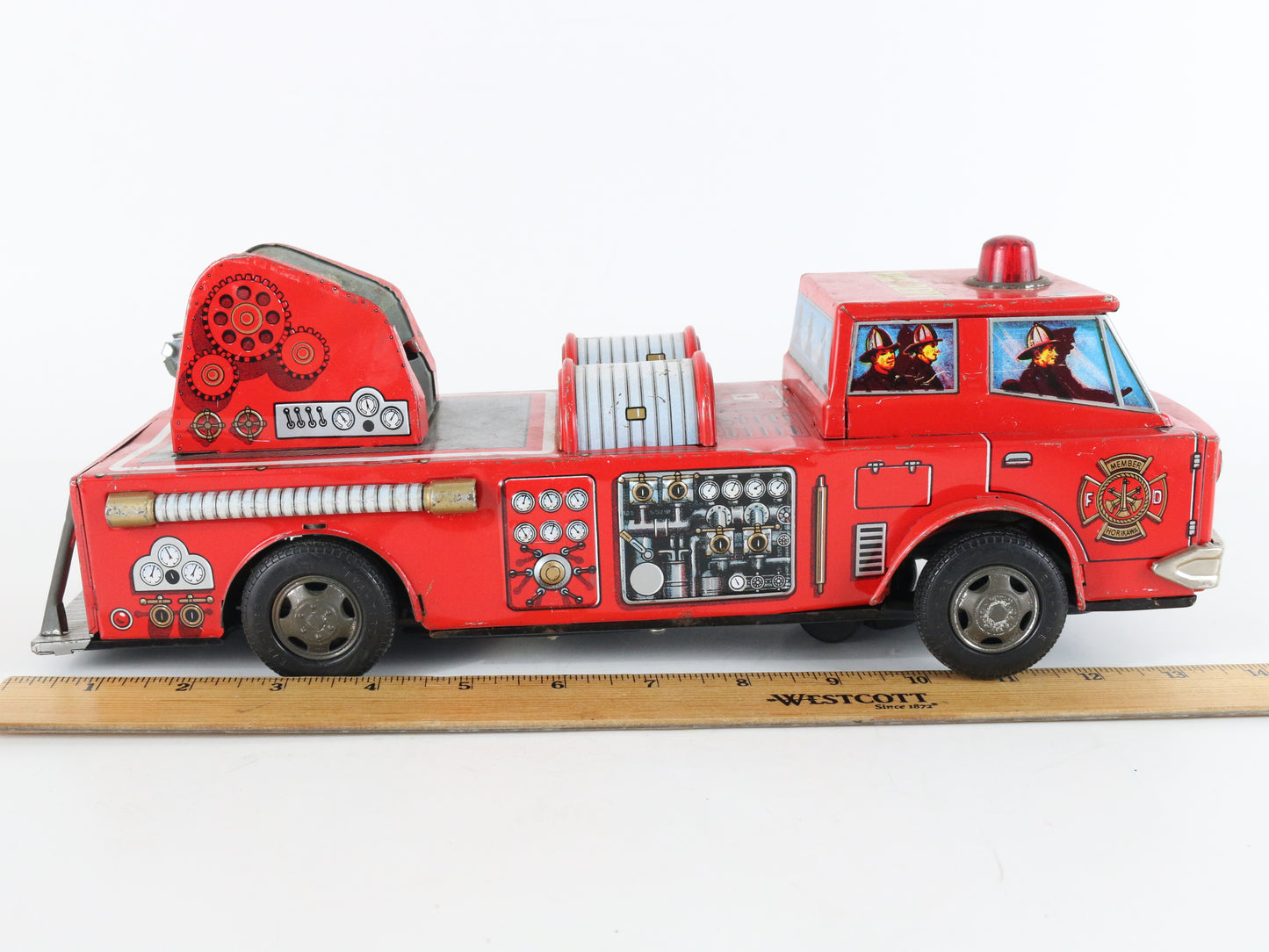 Vintage Yonezawa Tin Metal Litho Fire Truck Sh H-5971 Missing Ladder