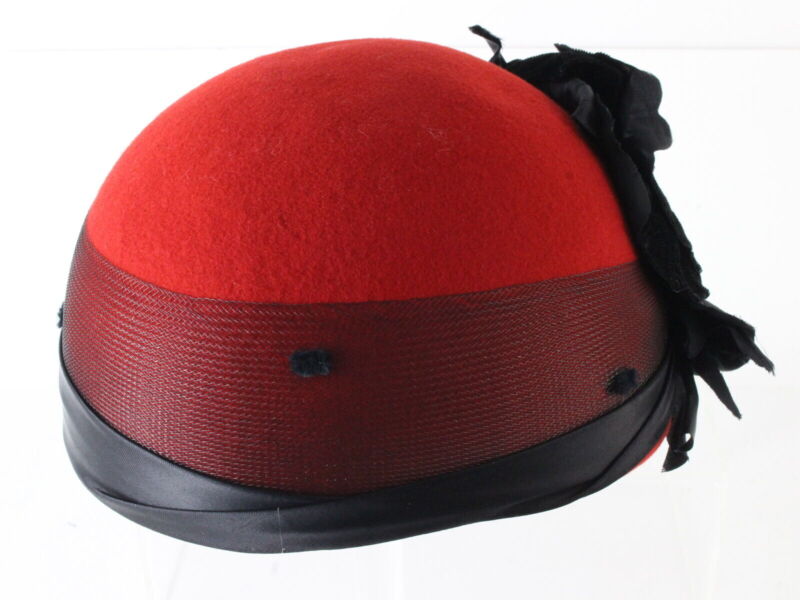 Joe Bill Miller Ladies Boutique Red Wool Felt Hat W/ Black Flower 7 3/8 59cm