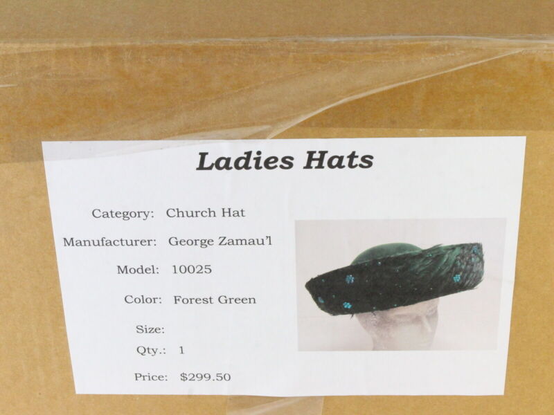 George Zamaul New York Ladies Forest Green Boutique Felt Hat W/ Feathers 7 56cm