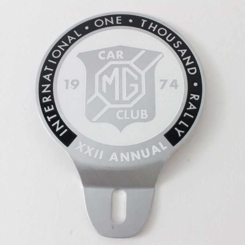 International One Thousand Rally MG Car Club 1974 4.75" Metal Badge Emblem