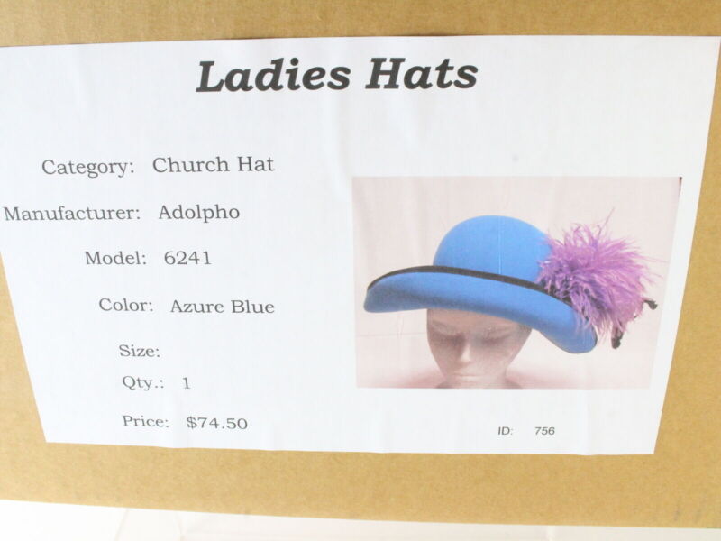 Adolfo II Ladies Azure Blue Felt Boutique Church Hat Purple And Black Feathers