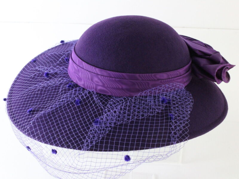 Sonni Of California Ladies Purple Wool Felt Hat W/ Purple Ribbon 6 3/4 54cm