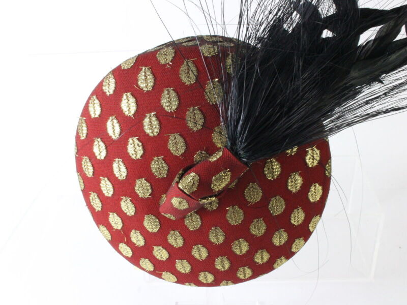 Sonni Of California Ladies Red And Gold Hat W/ Tassle And Feathers MULTIPLE SIZE