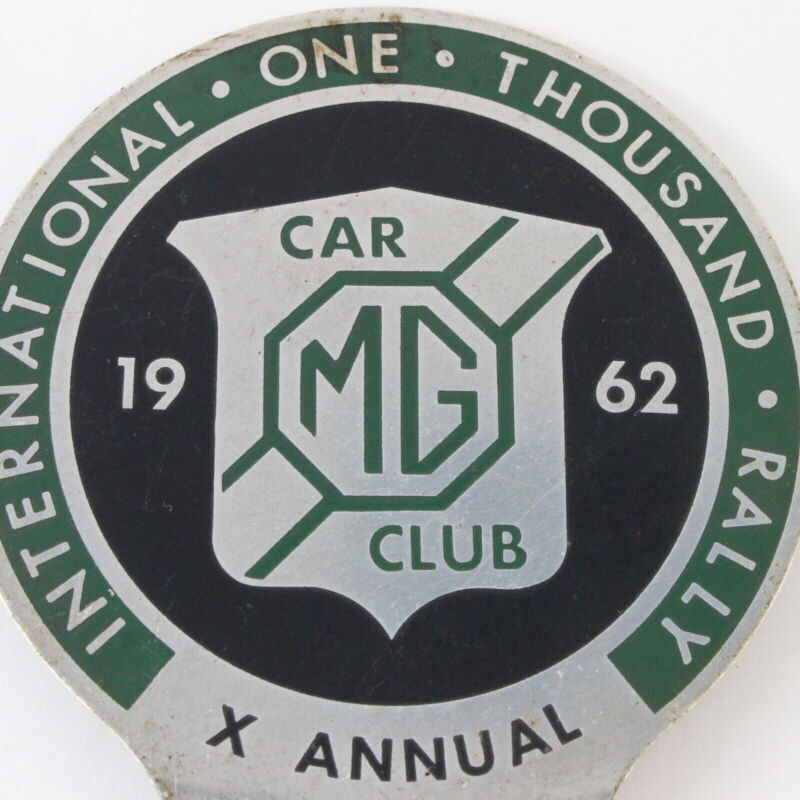 MG Car Club 1962 International One Thousand Rally 3.5" Metal Emblem Badge