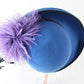 Adolfo II Ladies Azure Blue Felt Boutique Church Hat Purple And Black Feathers