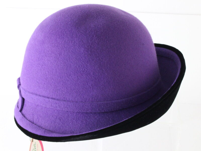 Frank Olive New York Ladies Purple And Black Felt Hat 6 7/8 55cm VINTAGE