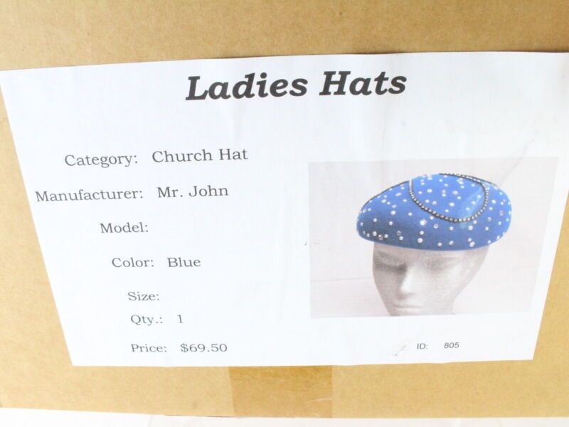 Mr John Classic Ladies Blue Boutique Wool Felt Hat W/ Rhinestones 6 3/4 54cm