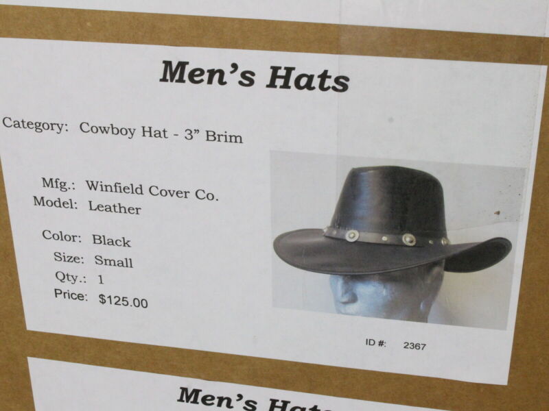 Winfield Cover Co Mens LEATHER Cowboy Hat W/ Band And Brown Inner Brim S