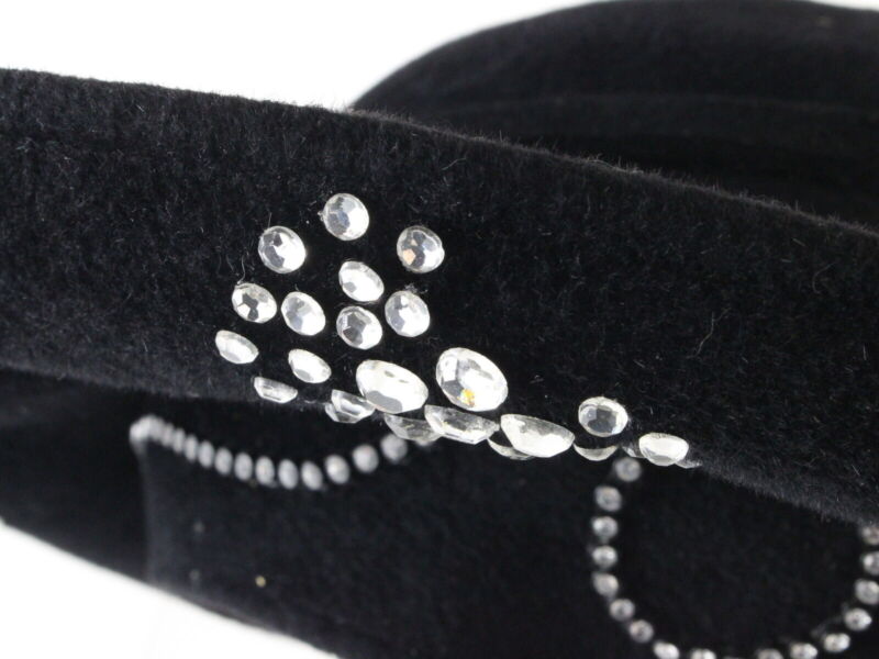 George Zamaul Ladies Boutique Black Felt Hat W/ Rhinestones 7 1/4 58cm