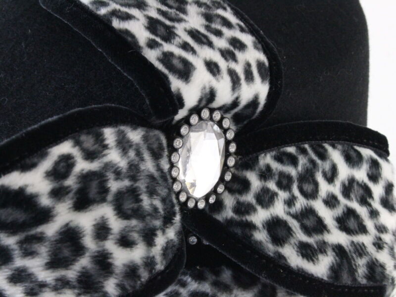 Bellini Originals Ladies Black And Animal Print Felt Hat W/ Rhinestones