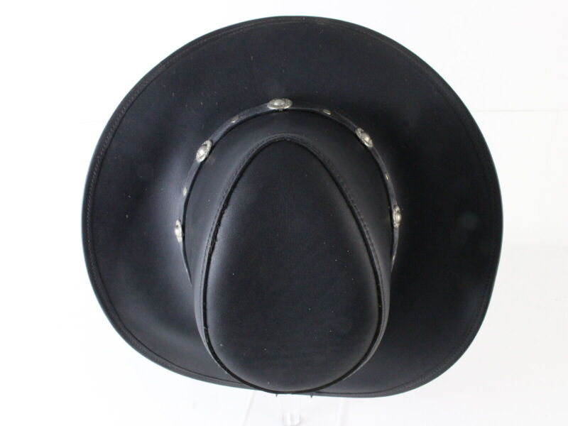 Winfield Cover Co Mens Black LEATHER Cowboy Hat W/ Band And Gray Inner Brim M