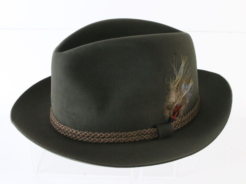 Cavanagh Hats New York Mens Sage Green Felt Fedora W/ Feathers MULTIPLE SIZES