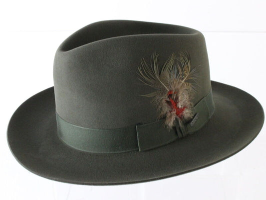 Stetson The Sovereign Chatham Sage Green Felt Fedora W/ Feather MULTIPLE SIZES