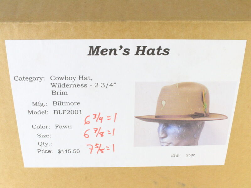 Biltmore Wilderness Collection Mens Fawn Brown Felt Cowboy Hat MULTIPLE SIZES