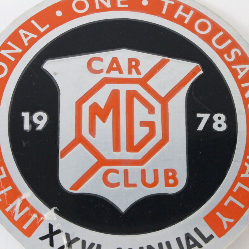 MG Car Club 1978 International One Thousand Rally 3.5" Metal Emblem Badge