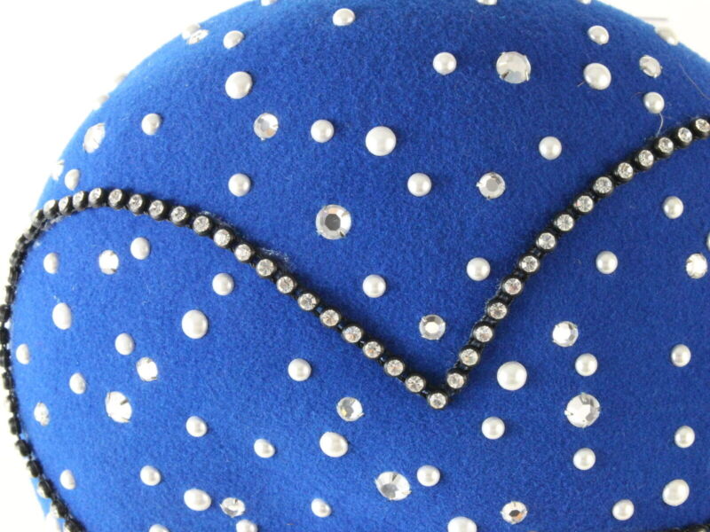 Mr John Classic Ladies Blue Boutique Wool Felt Hat W/ Rhinestones 6 3/4 54cm