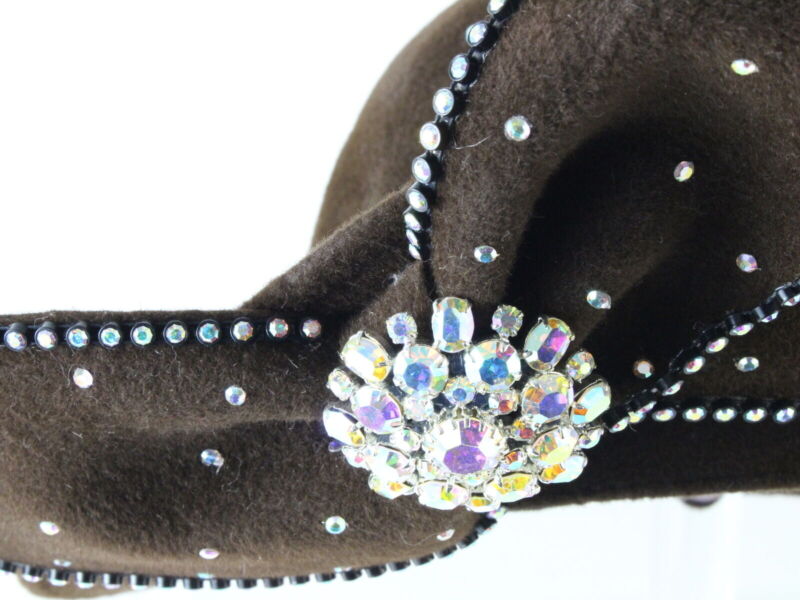 George Zamaul Ladies Brown Felt Boutique Hat W/ Rhinestones 6 7/8 55cm