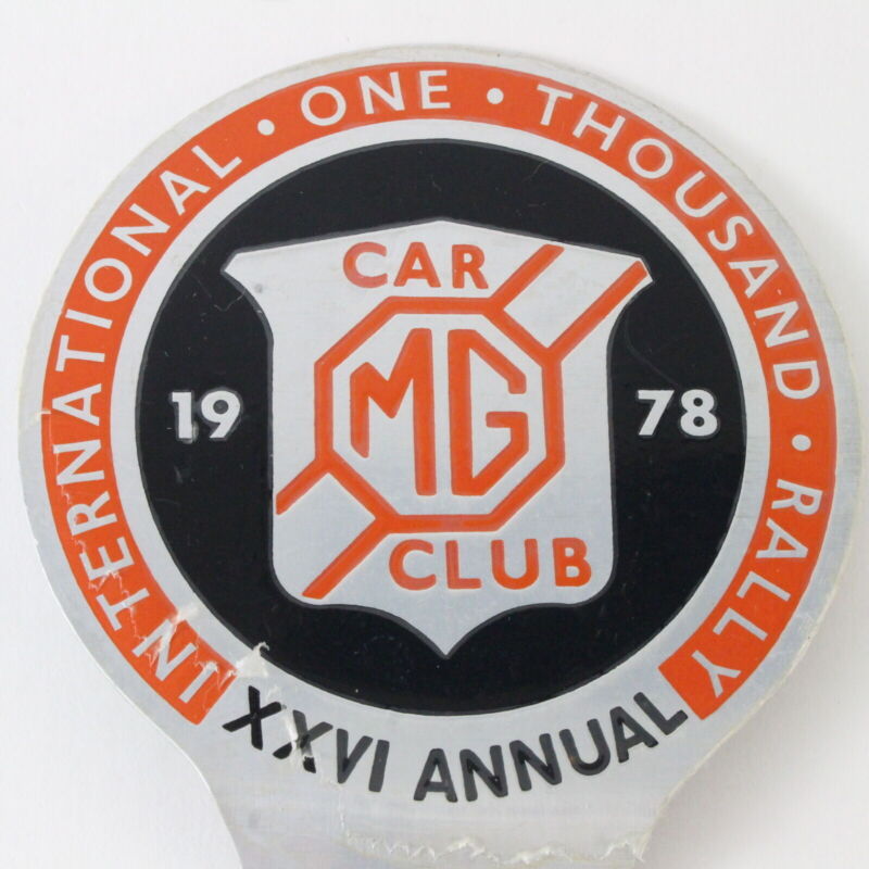 MG Car Club 1978 International One Thousand Rally 3.5" Metal Emblem Badge