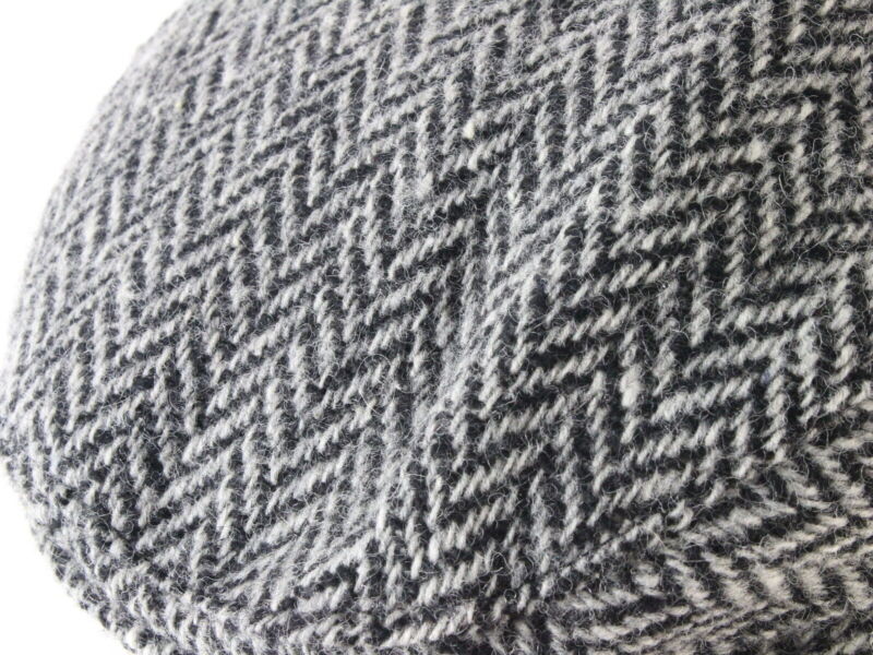 John Hanley & Co Ltd Mens Black And White Herringbone Wool Ivy Cap 7 1/8 57cm