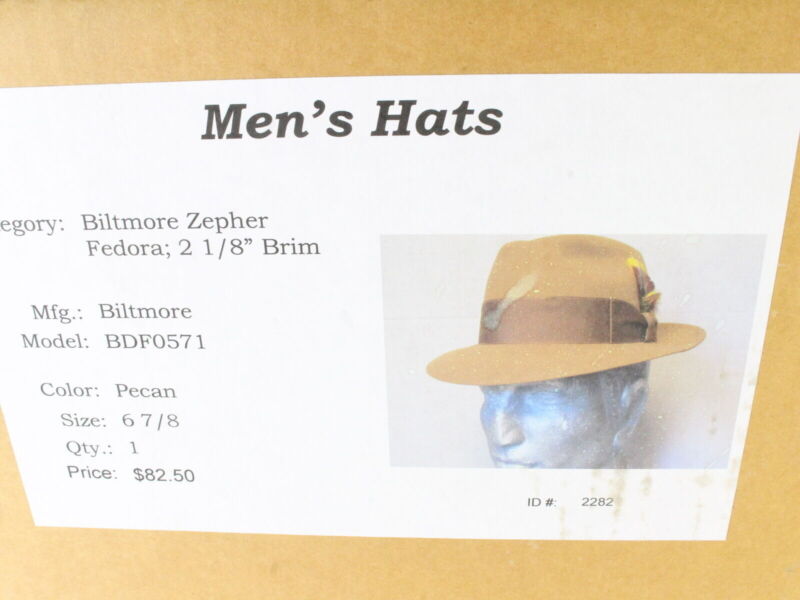 Biltmore Top Hatters Mens Pecan Brown Felt Fedora W/ Rust And Yellow Feathers