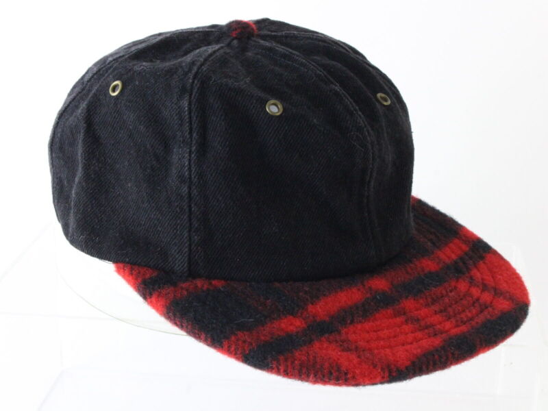 Lake Of The Isles Mens Black Denim And Red Plaid Winter Fall Hat Cap L/XL