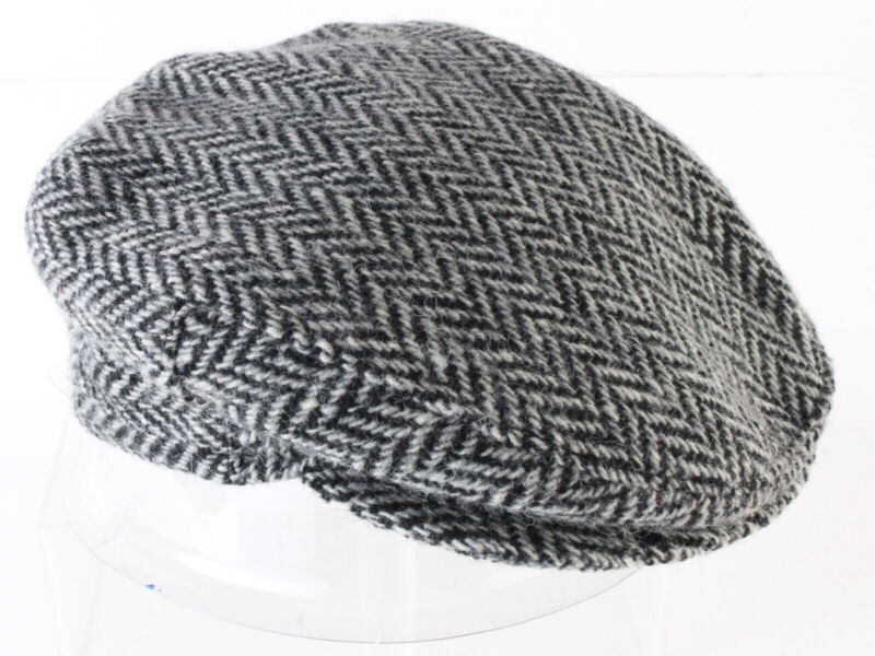 John Hanley & Co Ltd Mens Black And White Herringbone Wool Ivy Cap 7 1/8 57cm