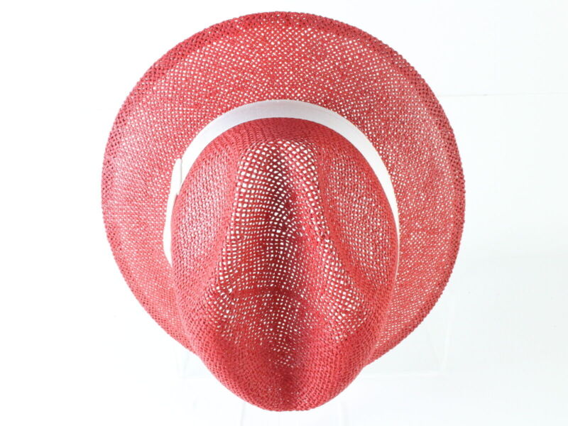 Vintage Biltmore Mens Red Straw Fedora W/ White Band S SMALL