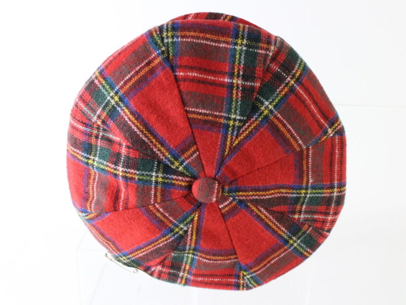 Bee Hats Mens Red and Green Plaid Wool Blend Eight Quarter Cap M