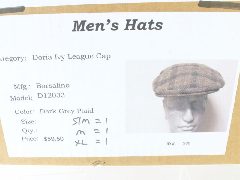 Borsalino Doria Mens Dark Gray Plaid Wool Ivy Cap MULTIPLE SIZES