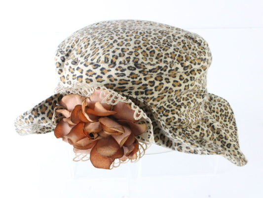 Peralta Place Ladies Leopard Print Boutique Hat W/ Rose 7 1/4 58cm