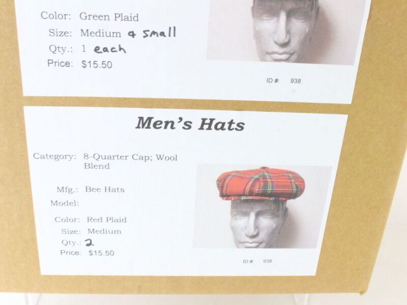 Bee Hats Mens Red and Green Plaid Wool Blend Eight Quarter Cap M