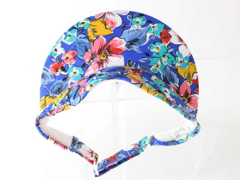 The Field Co Ladies Blue Cotton Sun Visor W/ Red And Yellow Flowers One Size