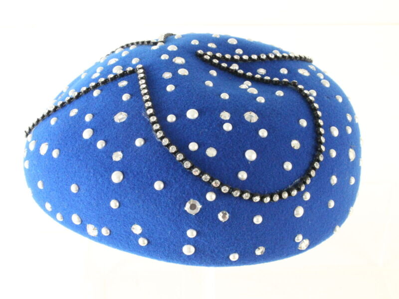 Mr John Classic Ladies Blue Boutique Wool Felt Hat W/ Rhinestones 6 3/4 54cm